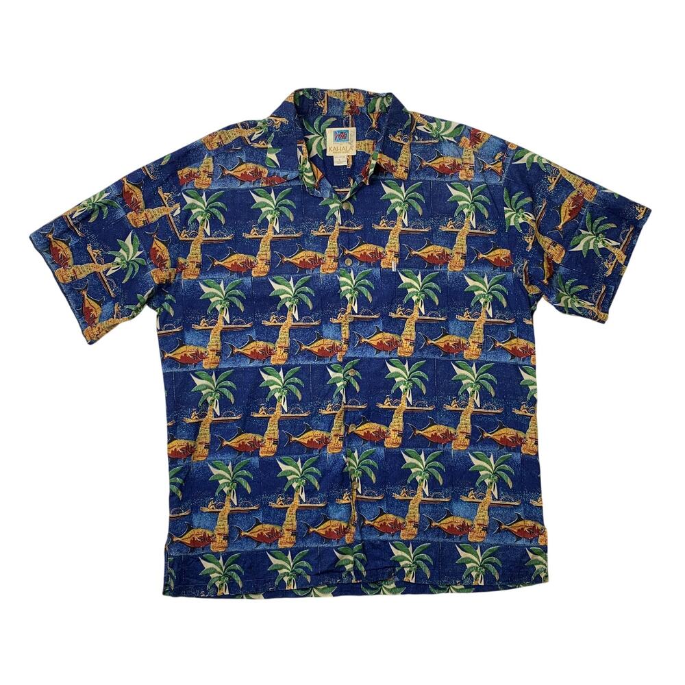 Vintage Kahala Shirt Mens L Large Hawaiian Palm Tree Cotton Avi Collection